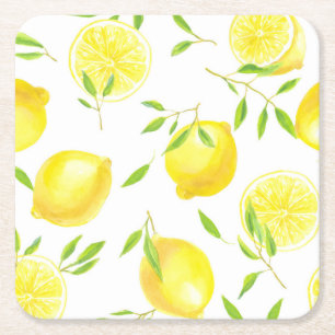 Lenons and leaves square paper coaster