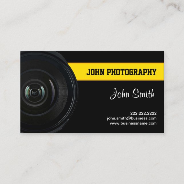 Lens and Yellow Belt Photography business card (Front)