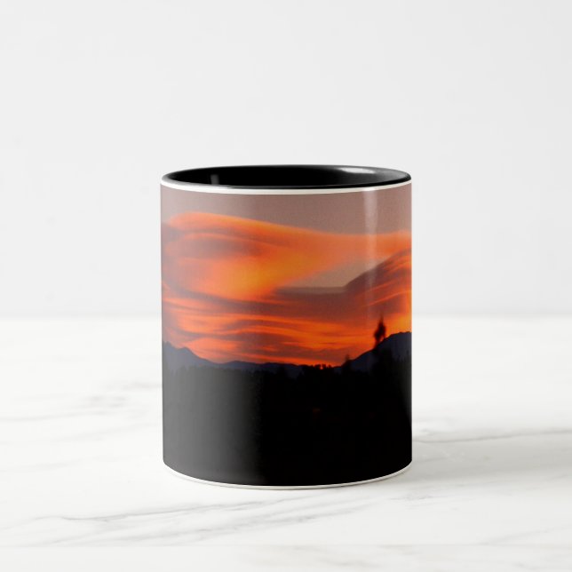 Lenticular Clouds At Sunrise Over Santa Fe Two-Tone Coffee Mug (Center)