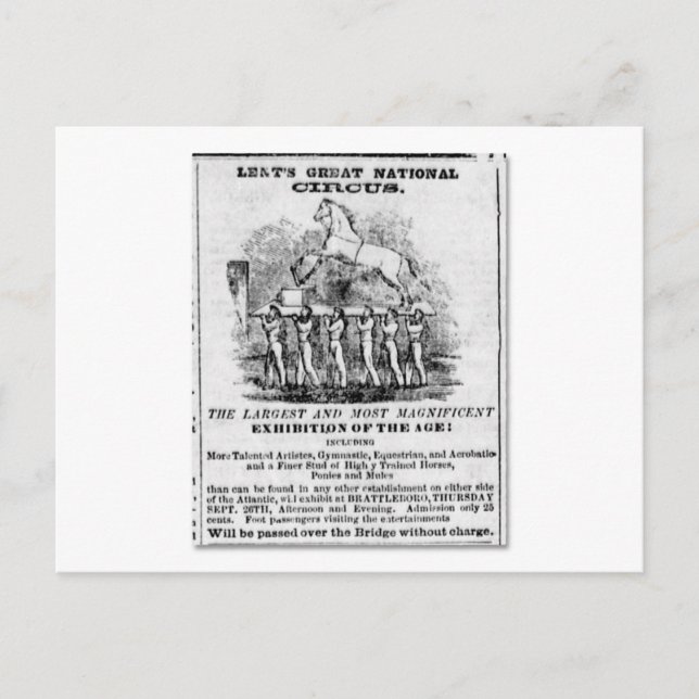 Lent's Great National Circus Advertisement Postcard (Front)