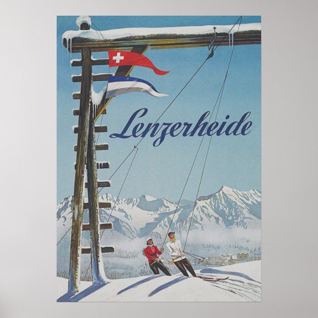 Lenzerheide Switzerland Retro Vintage Ski Poster (Front)
