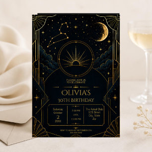 Leo 30th Birthday Invitation Dark Art Deco