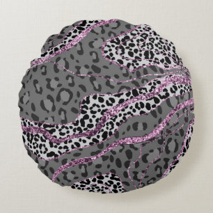 Leo Animal Print Glitter Glam 3 Round Cushion