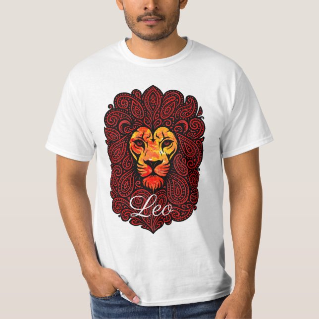 Leo astrology birth sign zodiac lion head paisley T-Shirt (Front)
