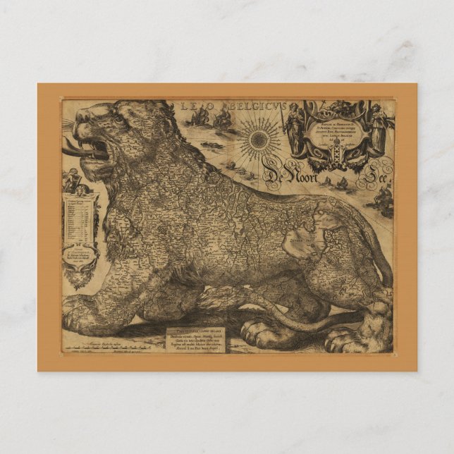Leo Belgicus, Benelux Union Map (1611) Postcard (Front)