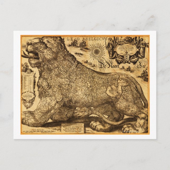 Leo Belgicus of the Netherlands and Belgium Postcard (Front)