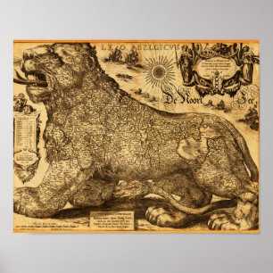 Leo Belgicus of the Netherlands and Belgium Poster