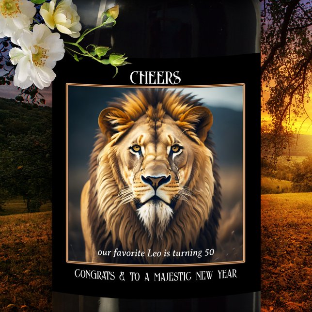 Leo Birthday Lion Art Wine Label (Artistic wine label with a lion. Beautiful for a Leo birthday or an occasion requiring royalty)