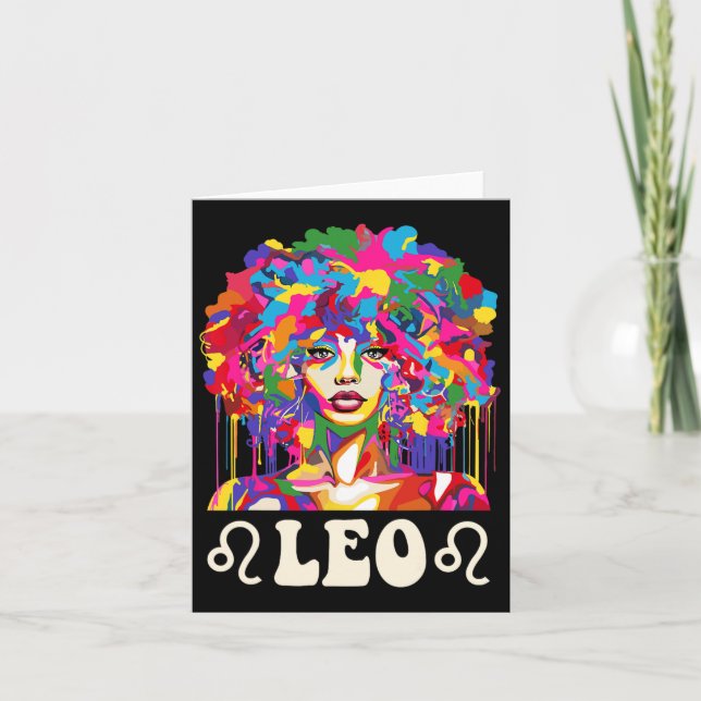 Leo Black Girl African American Woman Art Birthday Card (Front)