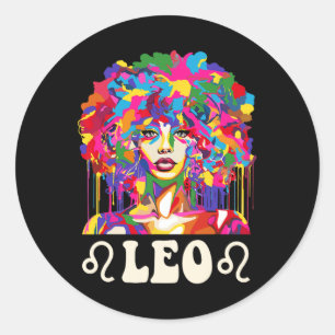 Leo Black Girl African American Woman Art Birthday Classic Round Sticker