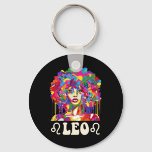 Leo Black Girl African American Woman Art Birthday Key Ring