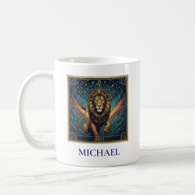 Leo Blue Celestial Zodiac Coffee Mug (Left)