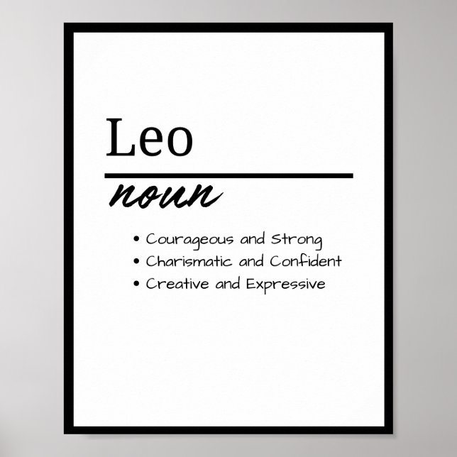Leo, Boy Personalised Name Definition Poster (Front)