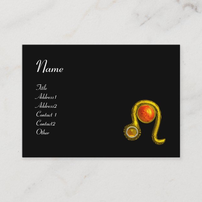 LEO ,bright vibrant black red yellow topaz Business Card (Front)