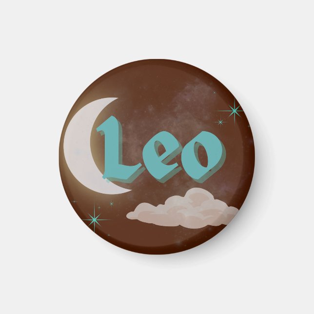 Leo Celestial Aesthetic Moon Cloud Stars Design Magnet (Front)
