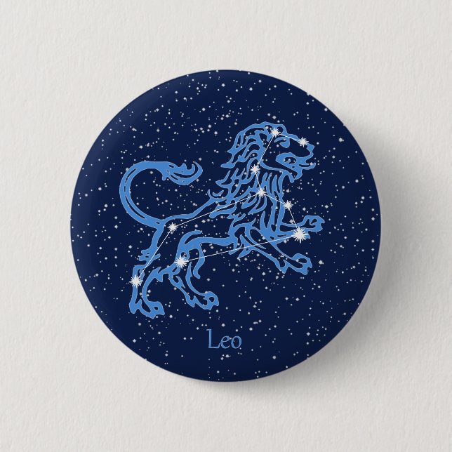 Leo Constellation and Zodiac Sign with Stars 6 Cm Round Badge (Front)