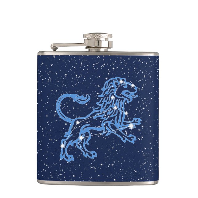 Leo Constellation and Zodiac Sign with Stars Hip Flask (Front)