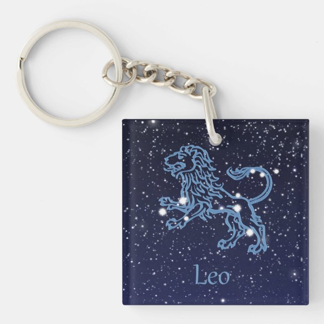 Leo Constellation and Zodiac Sign with Stars Key Ring (Front)
