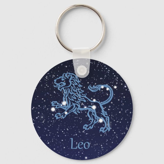 Leo Constellation and Zodiac Sign with Stars Key Ring (Front)