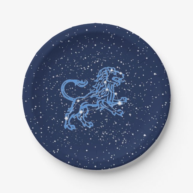 Leo Constellation and Zodiac Sign with Stars Paper Plate (Front)