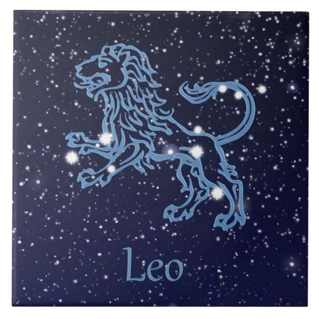 Leo Constellation and Zodiac Sign with Stars Tile (Front)