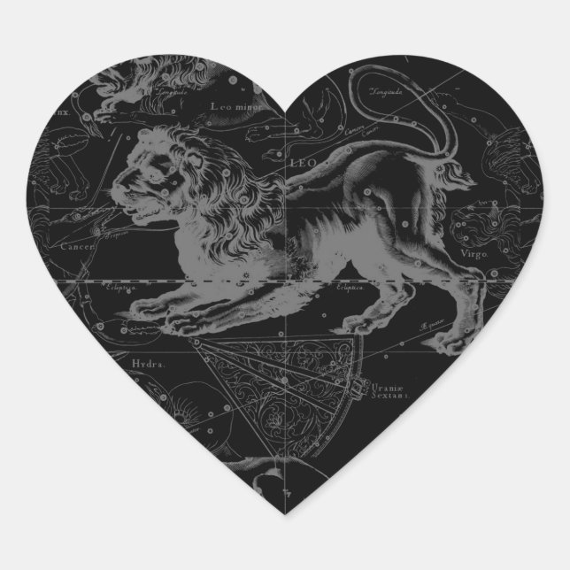 Leo Constellation Hevelius 1690 Decor Heart Sticker (Front)