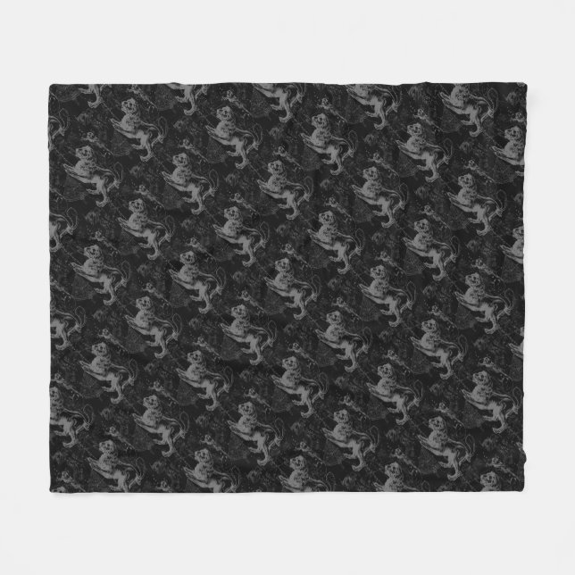 Leo Constellation Hevelius 1690 on Black Fleece Blanket (Front (Horizontal))