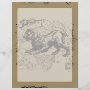 Leo Constellation Map Hevelius 1690 on Taupe