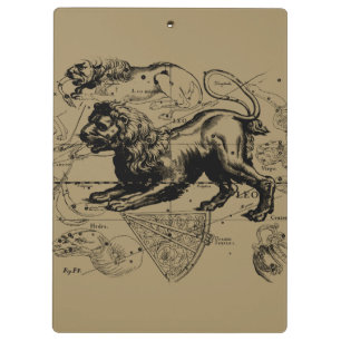 Leo Constellation Map Hevelius 1690 on Taupe Clipboard