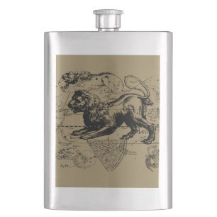 Leo Constellation Map Hevelius 1690 on Taupe Hip Flask