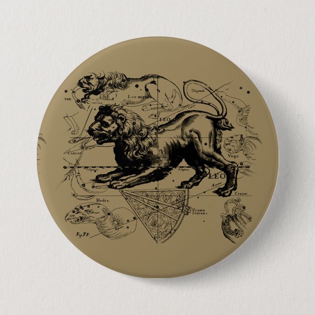Leo Constellation Map Hevelius circa 1690 7.5 Cm Round Badge (Front)