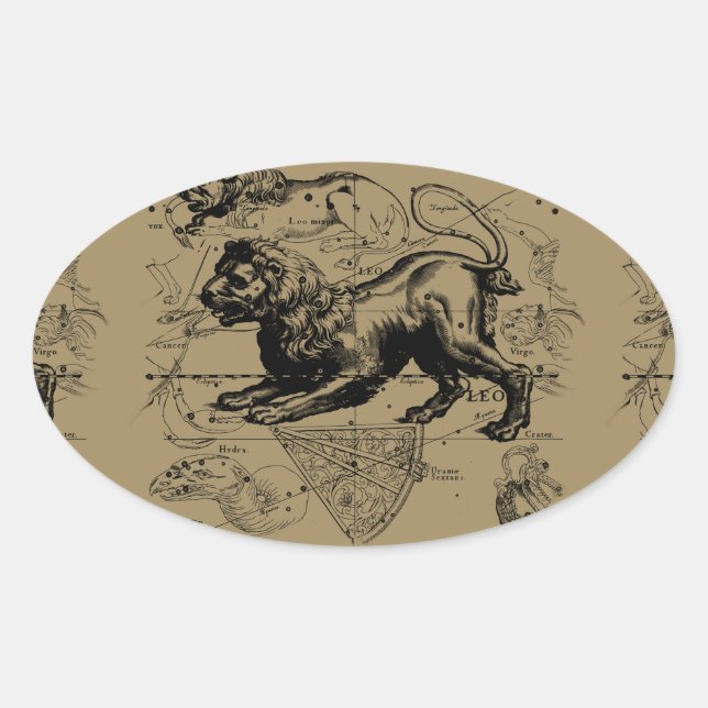 Leo Constellation Map Hevelius circa 1690 Oval Sticker (Front)