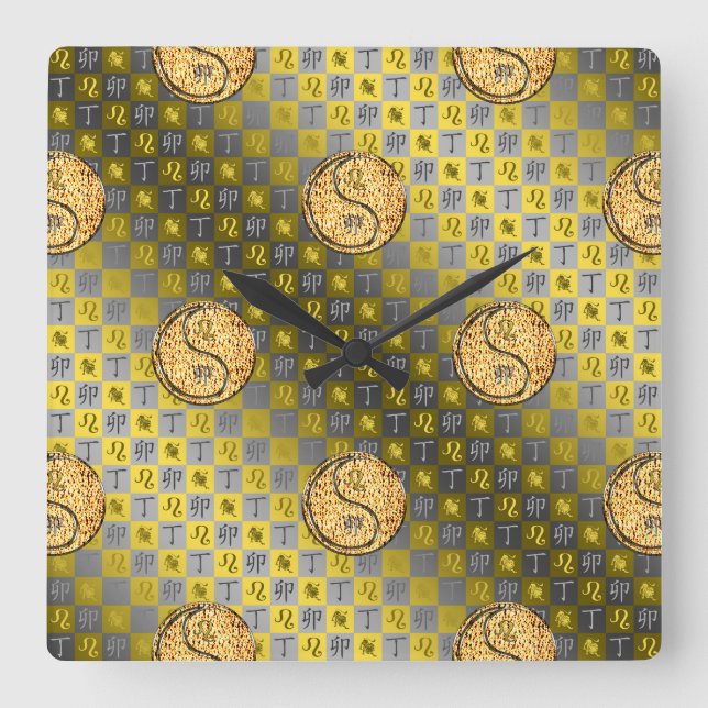 Leo & Fire Rabbit Square Wall Clock (Front)