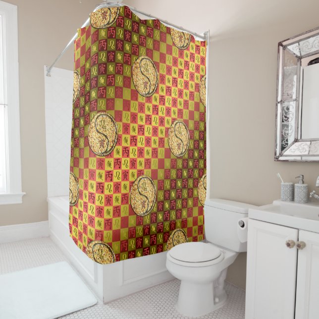 Leo & Fire Tiger Shower Curtain (In Situ)