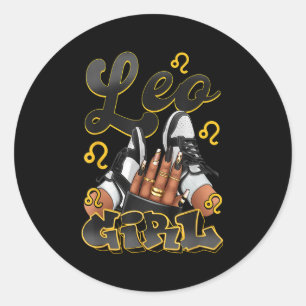 Leo Girl Birthday Afro Queen Sneakers Zodiac Sign Classic Round Sticker