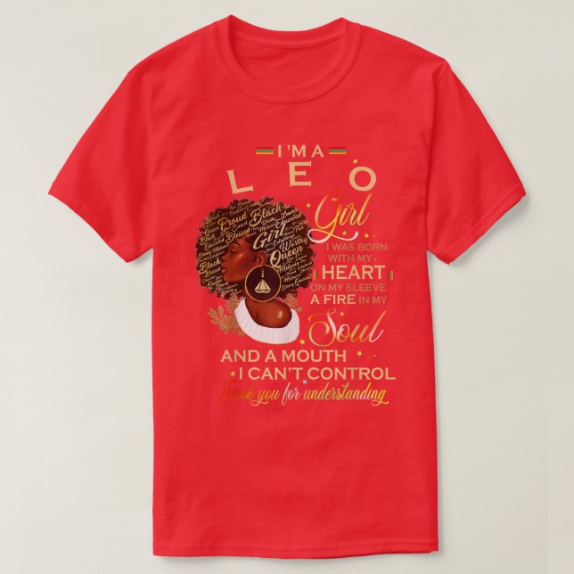 Leo Girl Funny Gift For Black Women Melanin Afro Q T-Shirt (Design Front)