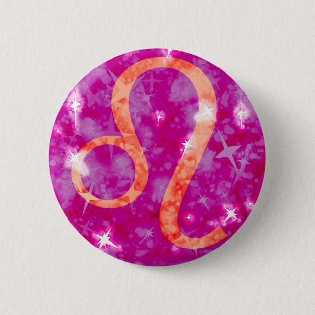 Leo glitter and stars sparkly button (Front)