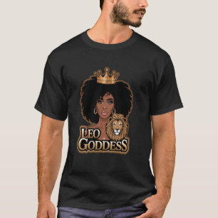 Leo Goddess Zodiac Queen Afro Crown & Lion Art T-Shirt
