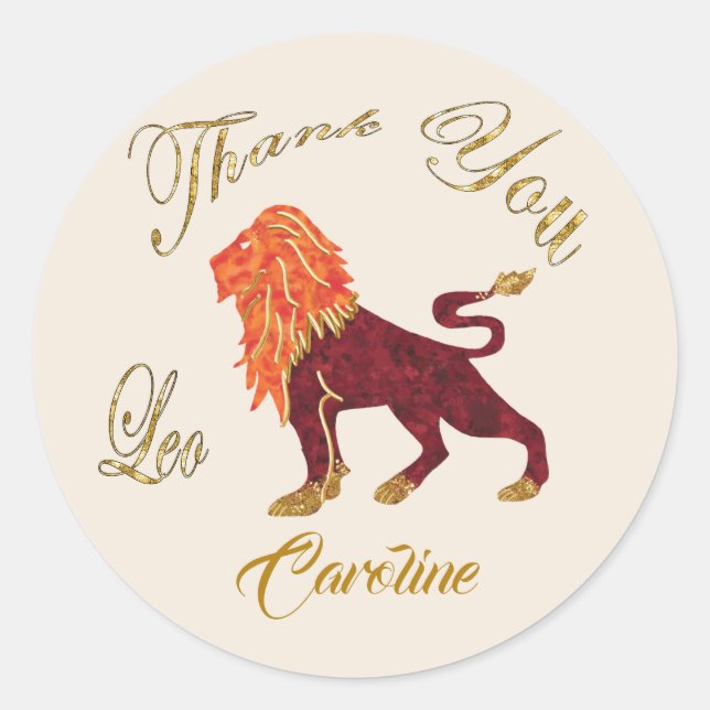 Leo Gold Glitter Thank You Classic Round Sticker (Front)
