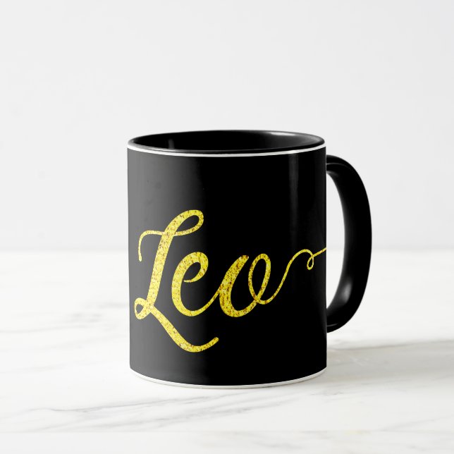 Leo Gold Lettering Mug (Front Right)