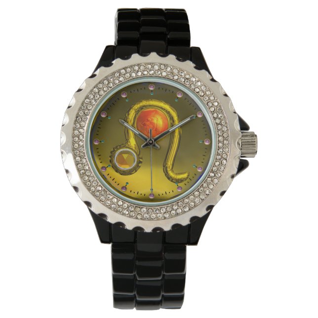 LEO GOLD ZODIAC BIRTHDAY JEWEL,Yellow,Black Watch (Front)
