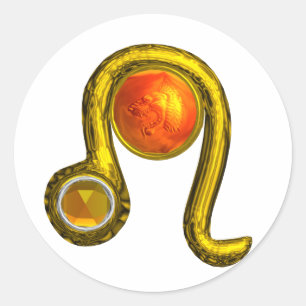 LEO / GOLD ZODIAC BIRTHDAY SIGN AND TOPAZ GEMSTONE CLASSIC ROUND STICKER