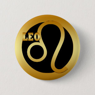 LEO GOLD ZODIAC SIGN 6 CM ROUND BADGE