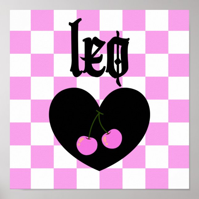 Leo Gothic Aesthetic Chequered Cherry Art Poster (Front)