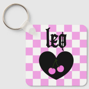 Leo Gothic Aesthetic Chequered Cherry Design Key Ring