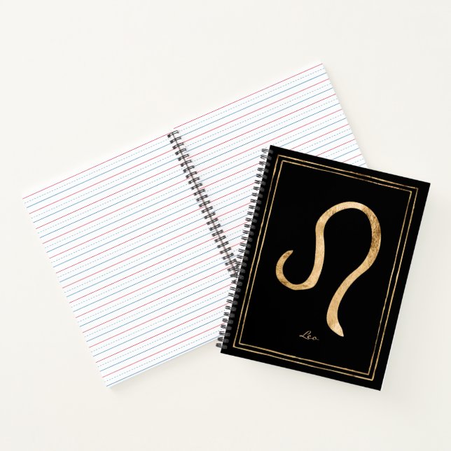 Leo hammered gold stylised astrology symbol notebo notebook (Inside)
