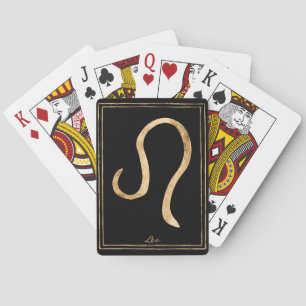 Leo hammered gold stylised astrology symbol playing cards