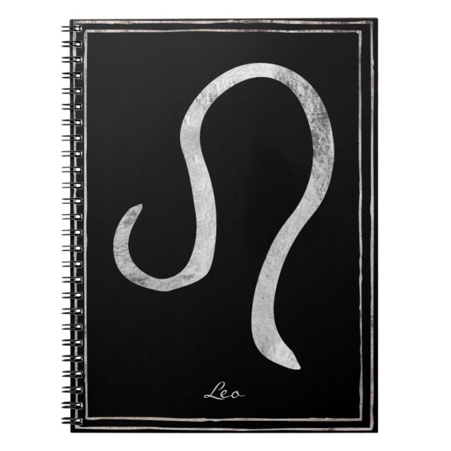 Leo hammered silver stylised astrology symbol notebook (Front)