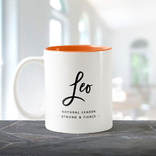 Leo Horoscope Modern Fun Birthday Script Zodiac Two-Tone Coffee Mug