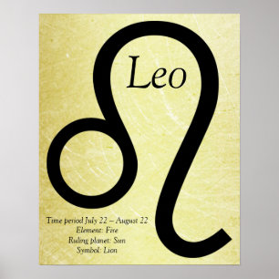 Leo Horoscope Symbol Gold and Black Poster